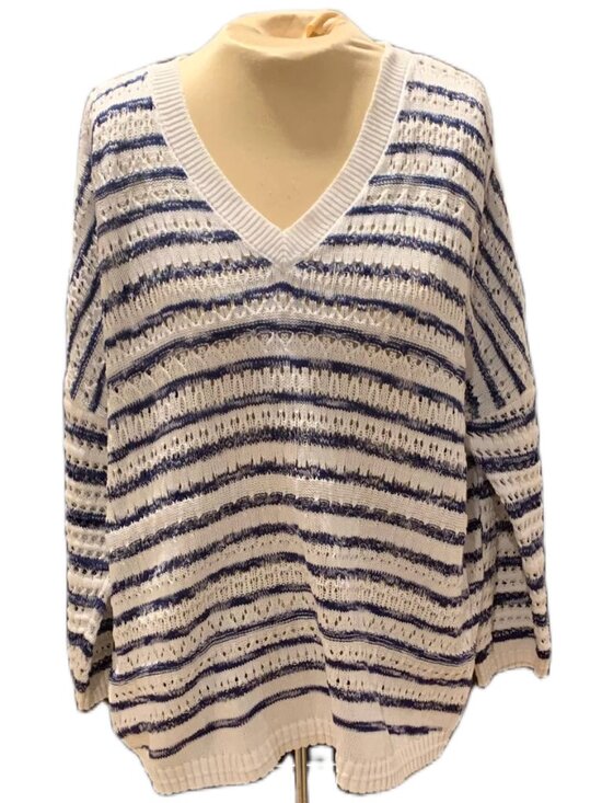 CAbi Sweaters - CAbi Navy & White Striped Knit Oversized Sweater - Size M (fits L)